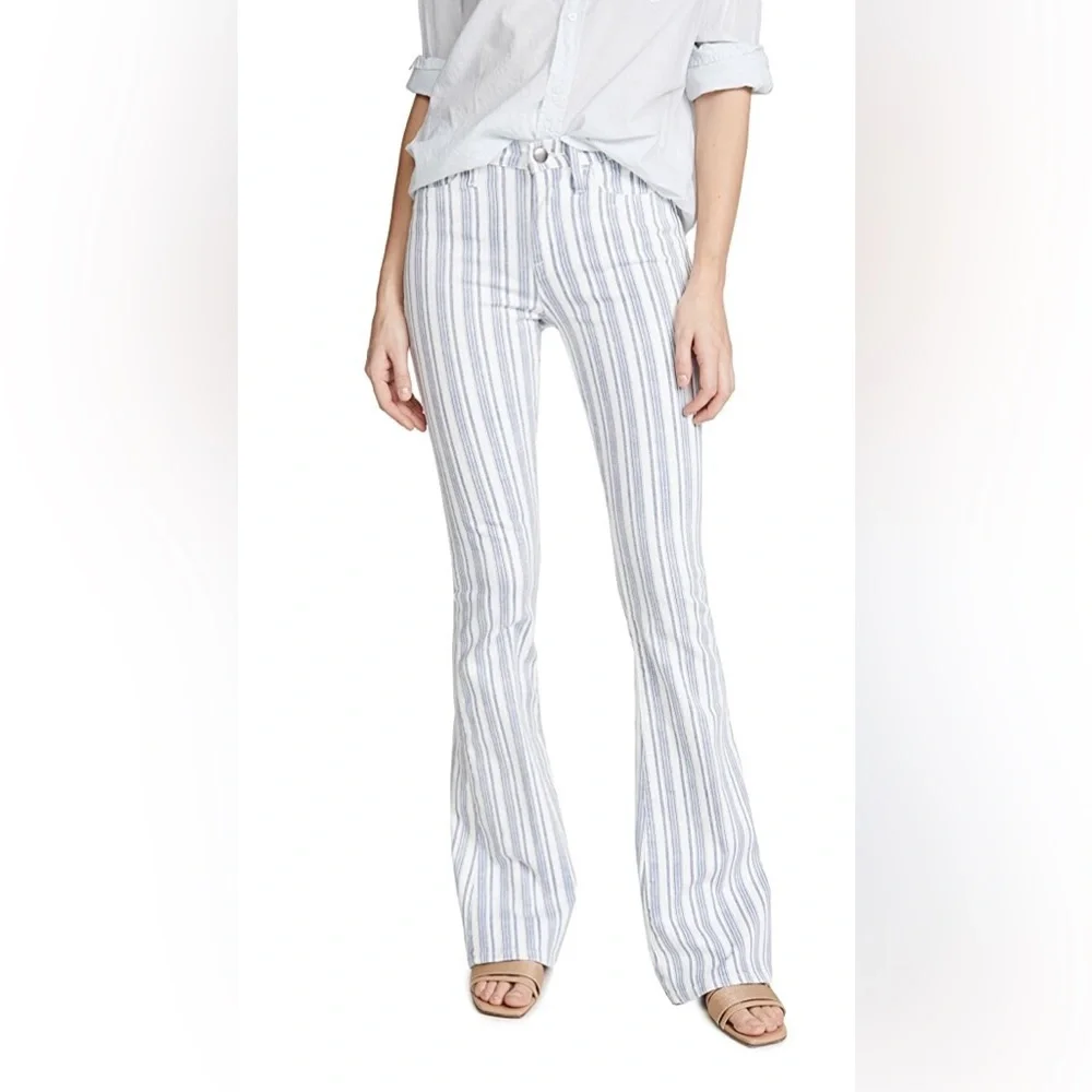 FRAME Le High Flare Jeans 27 NWT White Blue Stripe High Rise